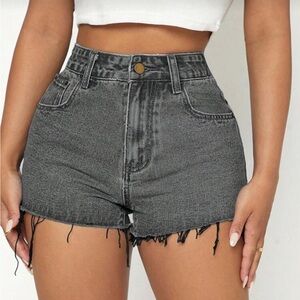 SHEIN Dark Gray Frayed Hem Jean Shorts